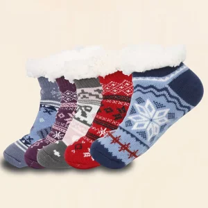 Cross Border Non Slip Dot Grip Slipper Socks Thermal Fleece Lined Winter Sleep Socks for Home with Anti Slip Sole