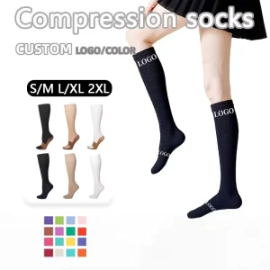 Cross Border Solid Color Sports Yoga Pilates Women’s Long Leg Sports Calf Protect Varicose Veins Flat Elastic Compression Socks