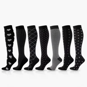 Cross border Compression Socks Men’s Women’s Outdoor Sports Socks New Model Black White Series Mid Calf Nylon Sweat absorbing