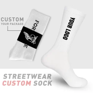 Custom 100% Cotton Crew Socks for Men Athletic Gym Socks with Bottom Logo Unisex Street Wear
