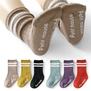 Custom 100% Organic Cotton Crew Baby Socks Kids Grip Socks Anti Slip Feature Breathable Knitted Casual for Spring