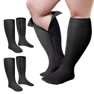 Custom 15-20mmHg Graduated Zipper Compression Socks High Quality Plus Size Jacquard Breathable Healthcare Compression Socks