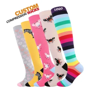 Custom 15-20mmhg Ankle Compression Socks Casual Nylon Elastic Knee High Sports Spandex Women’s Medical Grade Compression Socks