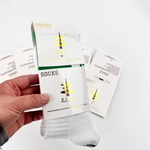 Custom 350 GSM Waterproof Barcode Cardboard Paper Hangtags for Socks Packaging Premium Tag for Custom Sock Display