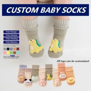 Custom 3D Cartoon Doll Baby Socks Non Slip Soft Cotton Toddler Socks Anti Fall Newborn Infant Floor Custom Logo Design