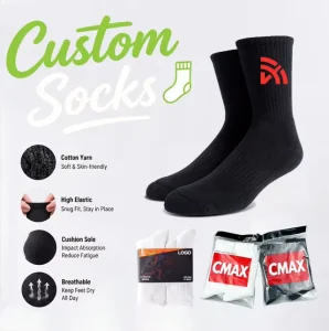 Custom 4 Pairs CMAX Crew Knitted Socks Towel Bottom Athletic Training Fashion Sock Casual Sports Unisex Brand Logo Cotton Socks