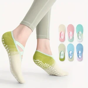 Custom Ankle Yoga Sock Anti Slip Grip Fitness Pilates Sock Women Custom Yoga Grip Sock With Cross Strap