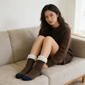 Custom Anti Slip Thermal Thick Ankle Socks with Logo Women Men Kids Unisex Cozy Winter Slippers One Size Socks