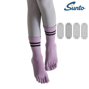Custom Anti-Slip Women’s Five Finger Yoga Sports Cotton Socks Striped Pilates Breathable Knitted Socks