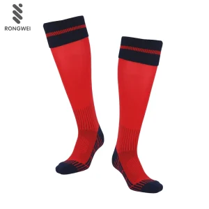 Custom Anti-slip Logo Red Knee High Long Soccer Team Game Socks