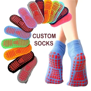 Custom Autumn Crew Non Slip Trampoline Socks with Anti Skid Grippers for Kids & Adults
