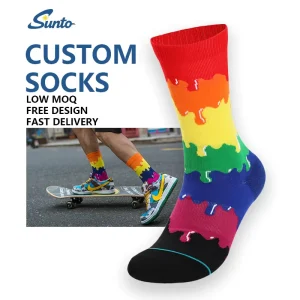 Custom Autumn Fashion Colorful Crew Sport Socks Knitted Anti-foul Breathable Cotton Cuff Body Logo for Men Women