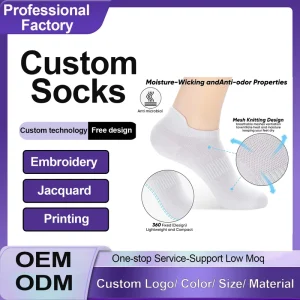 Custom Bamboo Cool Men’s Athletic Ankle Socks Moisture Wicking Anti-Odor Breathable Running Mesh Socks Arch Support Sport Socks