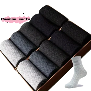 Custom Bottom Autumn Black Premium Bamboo Fibre Crew Socks Mens Soft Breathable Anti Bacterial Business Dress Socks
