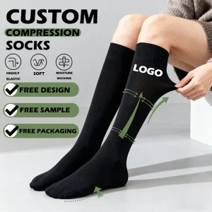 Custom Bottom Logo Digital Printing Autumn Men’s Crew Knit Socks Anti Slip Quick Dry Soccer Sports Socks
