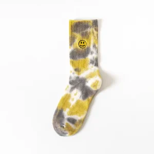 Custom Bulk Order Unisex Breathable Casual Socks Digital Printing Tie-Dye Style Knitted Comfort Sport Crew Socks