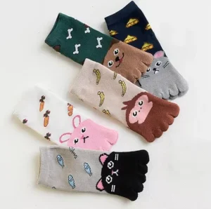 Custom Cartoon Animal Children Five Toe Socks Knitted Cute OEM Crew Sock Cotton Tube Kids Toe Socks Spring Autumn