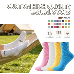 Custom Casual Ankle Socks Ribbed Knit Cotton Socks Soft Breathable Crew Socks for Women Daily Wear CE Certified OEM