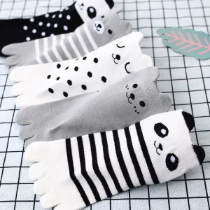 Custom Casual Cotton Crew Socks for Kids Cute Animal Stripes Five Toe Design Knitted Five Toe Children Socks