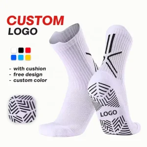 Custom Casual Sports Socks Men’s Sweat Absorbent Towel Bottom Anti Slip Anti Bacterial Spandex Polyester Crew Height Socks