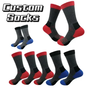 Custom Casual Warm Crew Socks Winter Hiking Breathable Moisture Wicking Anti Bacterial Sweat Absorbing Merino Wool Men’s