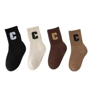 Custom Casual Warm Winter Letter Thick Terry Children Crew Cotton Socks for Kids