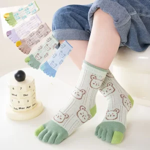 Custom Children’s Five Toe Bear Cartoon Cotton Socks Breathable Knitted Crew for Kids for Summer
