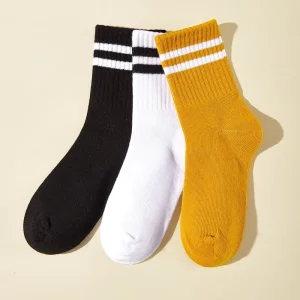 Custom Children’s White Black Compression Sport Socks Stripes Design Kids Sport Socks
