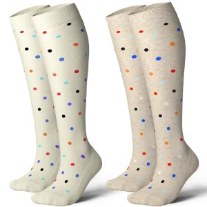 Custom Classic Women’s Knee High Breathable Sport Socks White Dots Cotton Compression Socks for Ladies