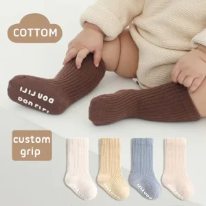 Custom Colorful 0 5year New Born Toddler Soft Anti Slip With Grip Kids Baby Crew Socks