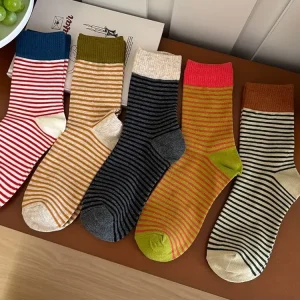 Custom Colorful Striped Terry-loop Hosiery Fleece Crew Socks Warm Cozy Tube Cotton Socks