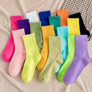 Custom Colourful Comfortable Casual Solid Women Cotton Crew Socks