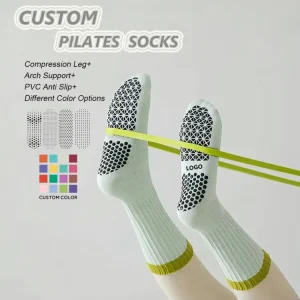 Custom Combed Cotton Warm Autumn logo Grip Sports Crew Socks Bare Yoga Pilates Anti slip Gym Women’s Yoga Grip Socks