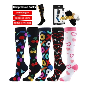 Custom Compression Socks 100% Cotton Sport Knee High Socks 15-20 MmHg Anti-Bacterial Breathable Compression Socks for Running