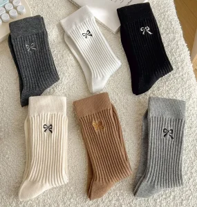 Custom Cotton Embroidery Bowknot Women’s Socks Fashion Rib Crew Slouch Socks for Women