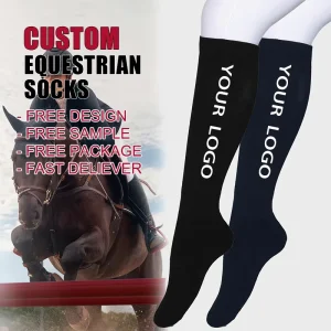 Custom Cotton/Nylon Knee High Socks Adults Long Tube Equestrian Logo Crew High Summer Woven Dot Pattern Digital Bottom Cuff