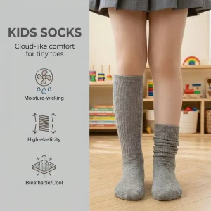 Custom Cotton Slouch Socks for Kids Girls Breathable & Stretchy Toddler Crew Socks for Everyday Wear Cozy Baby Socks Non-Slip