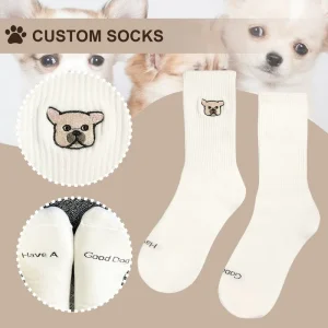 Custom Cotton Sports Socks Cute Dog Embroidery Design Crew Athletic Custom Gym Socks For Men