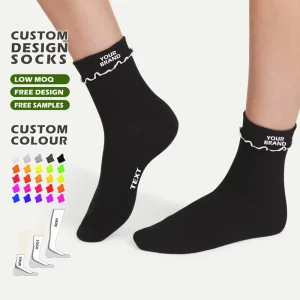 Custom Crew Knitted Breathable Dress Socks High Quality Low MOQ Custom Frilly Ruffle Design with Your Own Logo