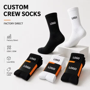 Custom Crew Knitted Cuff Compression Sports Men’s Socks OEM Logo No MOQ Luxury Athletic Spandex Polyester Cotton