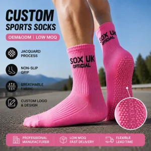 Custom Crew Non Slip Antibacterial Sports Socks LOW MOQ OEM Factory Cotton Body Logo Position Cycling Football Fitness Training