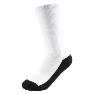 Custom Crew Thick Men’s Casual White Socks with Black Sole Sublimation Design on Bottom for Autumn Season