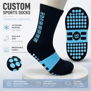 Custom Crew Thick Sports Socks OEM ODM Jacquard Anti-Slip Athletic Socks Low MOQ Breathable Football Running Gym