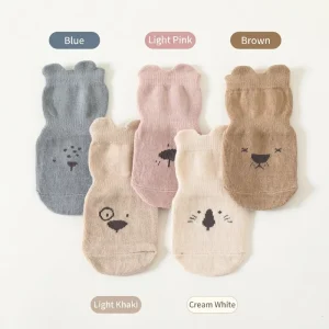 Custom Cute 3D Ear Cartoon Baby Crew Socks Non Slip Silicone Grid Grip Toddler Floor Socks Cotton Infant Walking Socks
