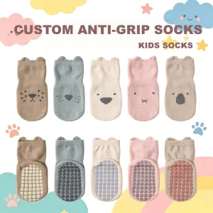 Custom Cute Animal Children’s Eco Friendly Breathable Cotton Knitted Non Slip Socks Soft Grip Indoor Outdoor