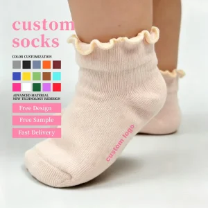 Custom Cute Children Soft Breathable Knitted Casual Solid Cotton Ruffle Edge Toddler Socks for Girls Kids