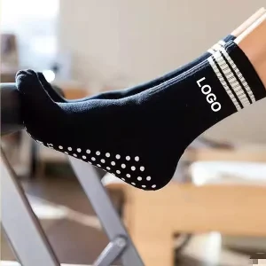 Custom Design Bamboo Cotton Logo Embroidered Colorful Anti slip Grip Gym Yoga Pilates Socks