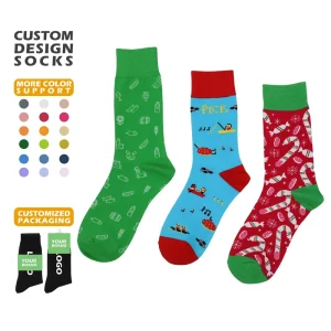 Custom Design Brand Crew Christmas Sock Women’s Trendy Colorful Xmas Pattern Cotton Socks Breathable Knitted Christmas Socks