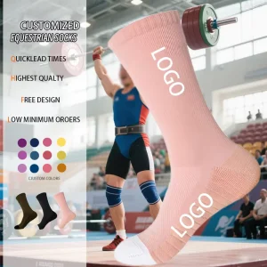 Custom Design Breathable Men’s Sport Socks Quick Dry Anti Bacterial Crew with Striped Pattern and Logo on Cuff for Spring