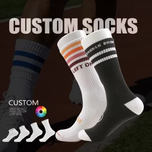 Custom Design Fashion Men’s Black White Knitting Cotton Crew Sock Striped Sports Run Basketball Socks with Logo